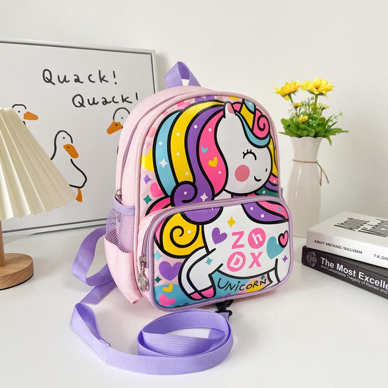 Canvas Kids School Backpack With Car And Unicorn Prints For Boys And Girls