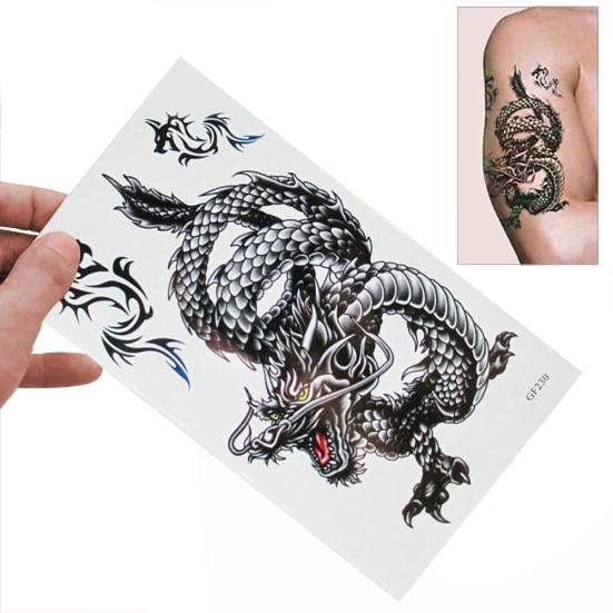 1PC Black Dragon Disposable Removable Waterproof Body Art Temporary Tattoo Sticker Decal