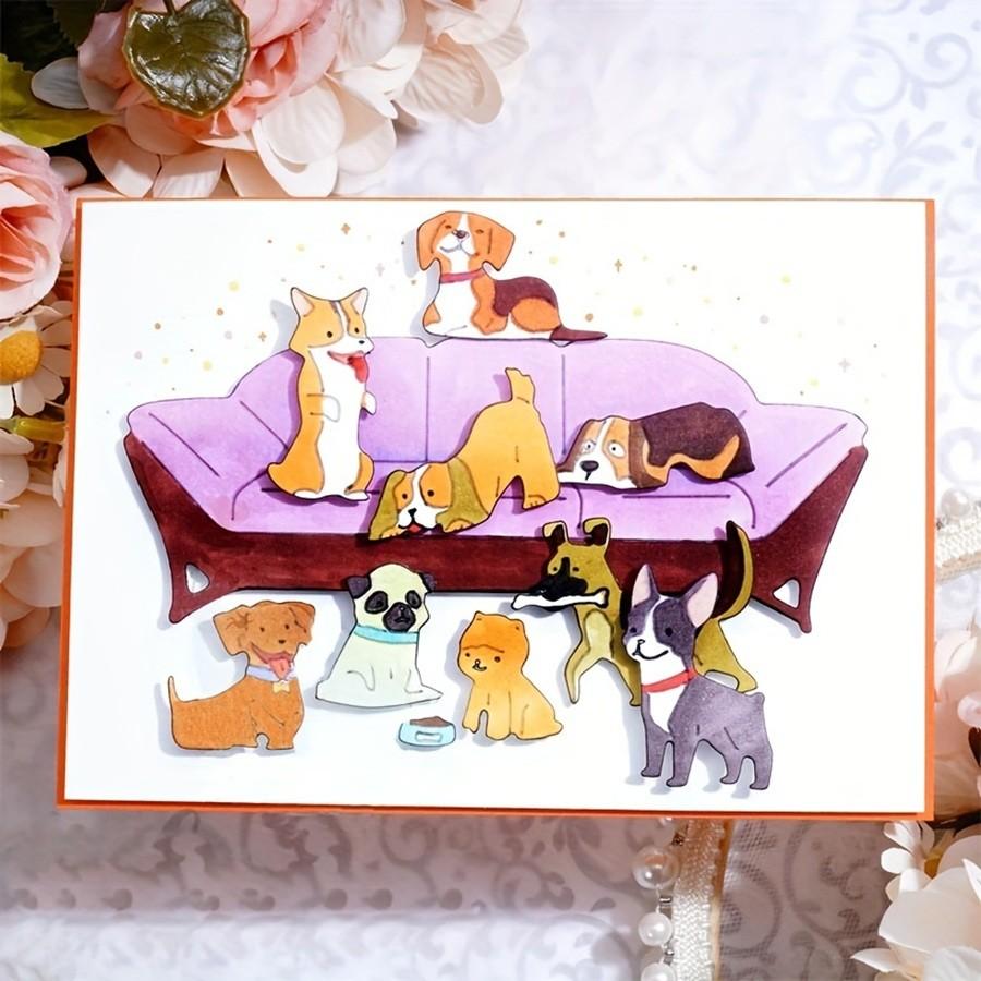 2 шт./лот Вырубки для собак для изготовления открыток, Металлические вырубки для щенков, Металлическая форма для вырезания, Вырубки для скрапбукинга, Трафарет для тиснения с травлением для рукоделия