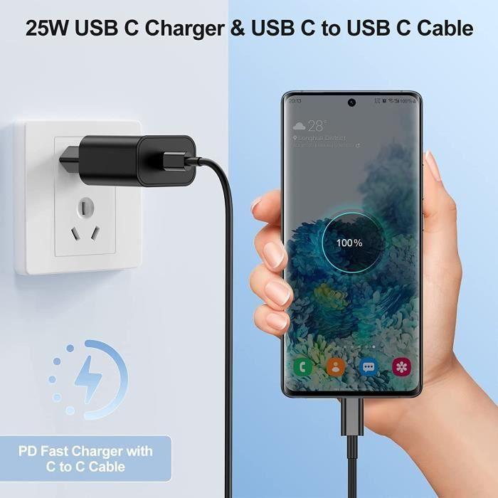 Chargeur USB C Rapide 25W Avec 2M Câble, Chargeur Samsung Rapide + Cable USB-C Vers USB-C Avec Samsung Galaxy S22 [487]