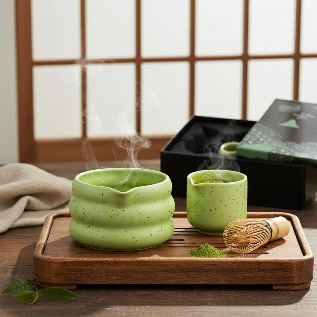 Japanese Matcha Tea Set Ceramic Matcha Bowl And Powder Jar Gift for Birthday New Year
