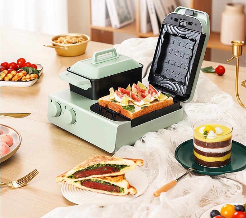 220 В бытовая электрическая вафельница 4 в 1 с антипригарным покрытием для домашнего завтрака, машина для выпечки хлеба и тортов, сковорода с 3 пластинами