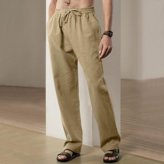 Мужские брюки на шнурке с эластичной резинкой на талии, широкие свободные однотонные брюки полной длины с карманами, повседневные мягкие дышащие мужские спортивные длинные брюки