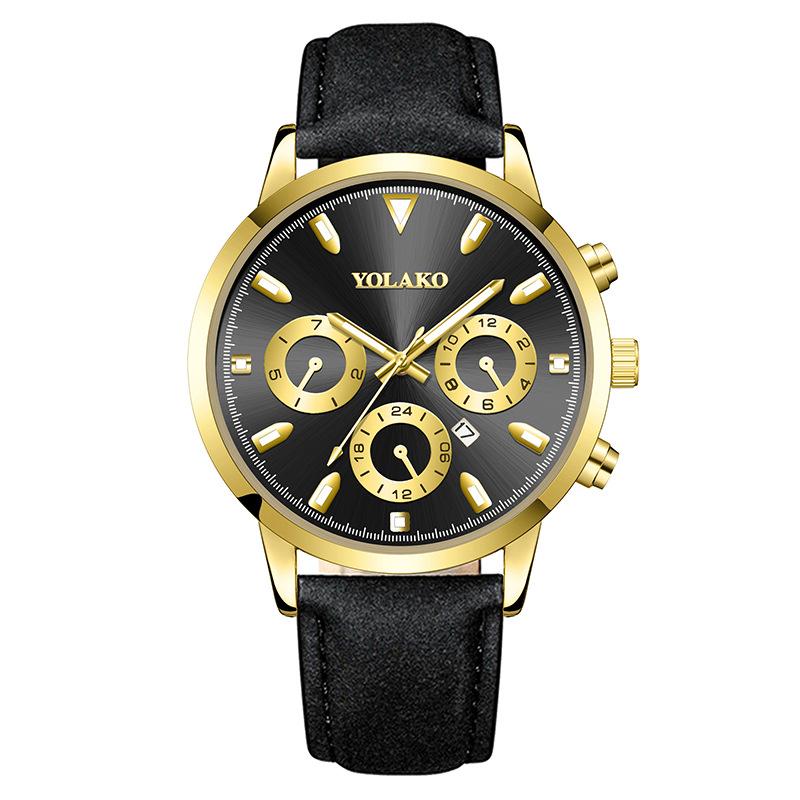 Fake Three-Eye Belt Men'S Watch Business Fashion Quartz Watch Calendar Luminous