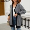 BITCED Oversized Long Cardigan Sweater for Women Autumn/Winter Lazy Style Striped Colour-Block Knit Cardigan
