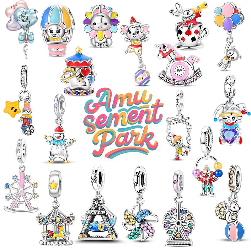 Copper Amusement Park Clown Carousel Pirate Ship Charms Pendant Fit Original Charm Bracelets Women Diy Jewelry Gift