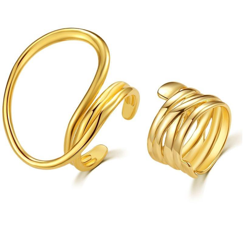2pcs/set New Fashion Exaggerated Distorted Lines Geometric Rings Set Party Jewelry Minimalist Jewelry Party