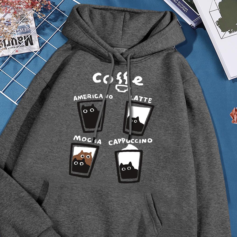 Веселая толстовка с изображением кота из кофейного кота для мужчин и женщин, повседневная толстовка с круглым вырезом, флисовые пуловеры, спортивная теплая толстовка большого размера для пары