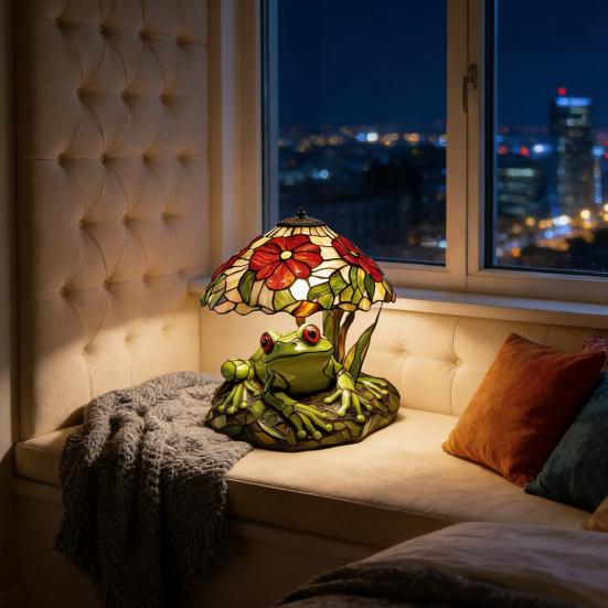 Настольная лампа Yousheng Лягушка и цветок Ручная работа Декор из смолы с теплым свечением Декоративный ночник для спальни гостиной Милый декор для дома на тему животных