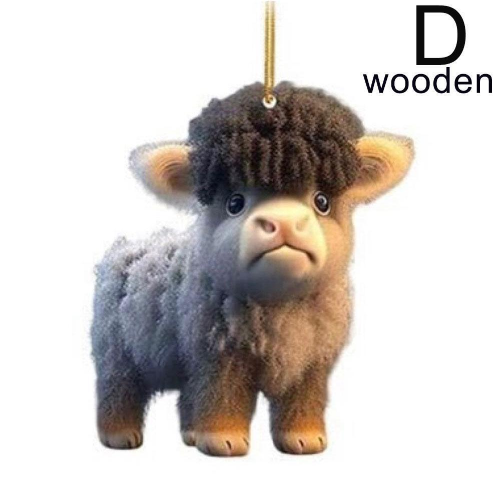 Cute Wooden Cartoon Cow Pendant Home Party Christmas Tree Ornament Toy CDN