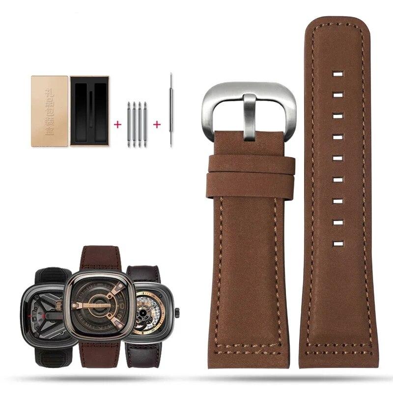 Ремешок для часов из натуральной кожи для SevenFriday, мужской ремешок для часов Q203 M203 P1 P2 S2 M2 Q2 03 01 02, коричневый, синий, воловья кожа, 28 мм