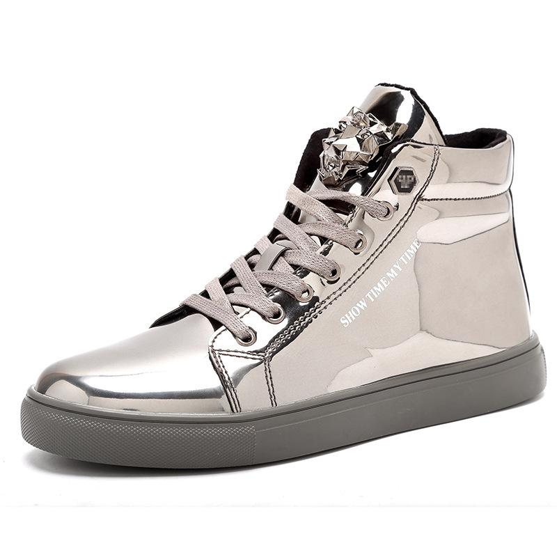 Большие размеры высоких кроссовок для скейтбординга, мужская повседневная спортивная обувь, корейская версия персонализированных зеркальных модных мужских хип-хоп-туфель без складок