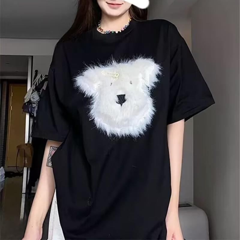 3D плюшевая собака женская футболка свободные короткие рукава женские летние топы однотонные повседневные женские футболки с круглым вырезом