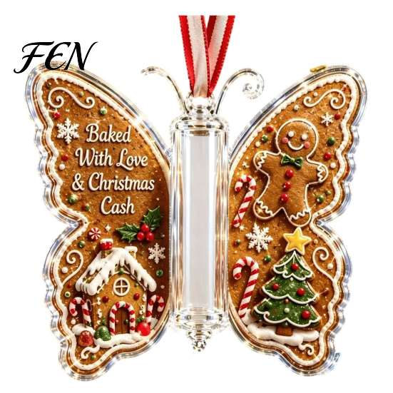 Indoor Outdoor Festive Decor Christmas Cash Gift Ornament, Acrylic Butterfly Money Holder with Built?in Decorative Accessories Clear Compartment,