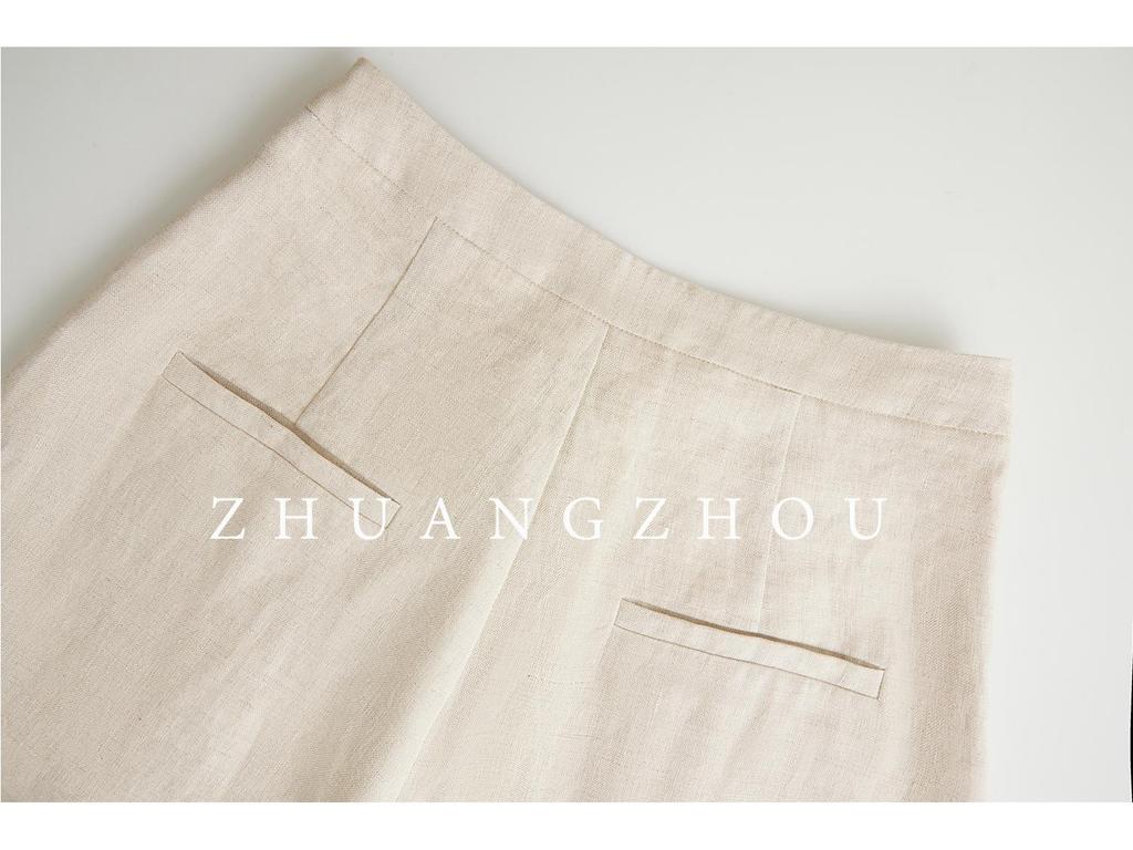 100% Heavyweight Linen Women's Wide-Leg Breathable Floor-Length Slimming Pants