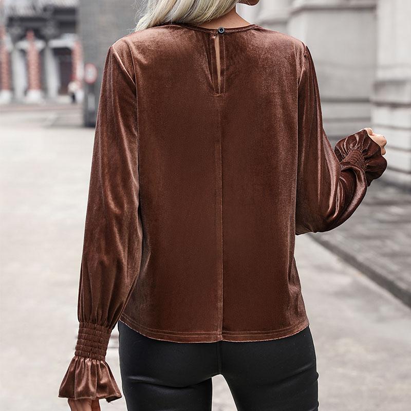 YYFS Women's Fashion Casual Autumn Solid Color Print Long Sleeve O-Neck Blouses & Shirts