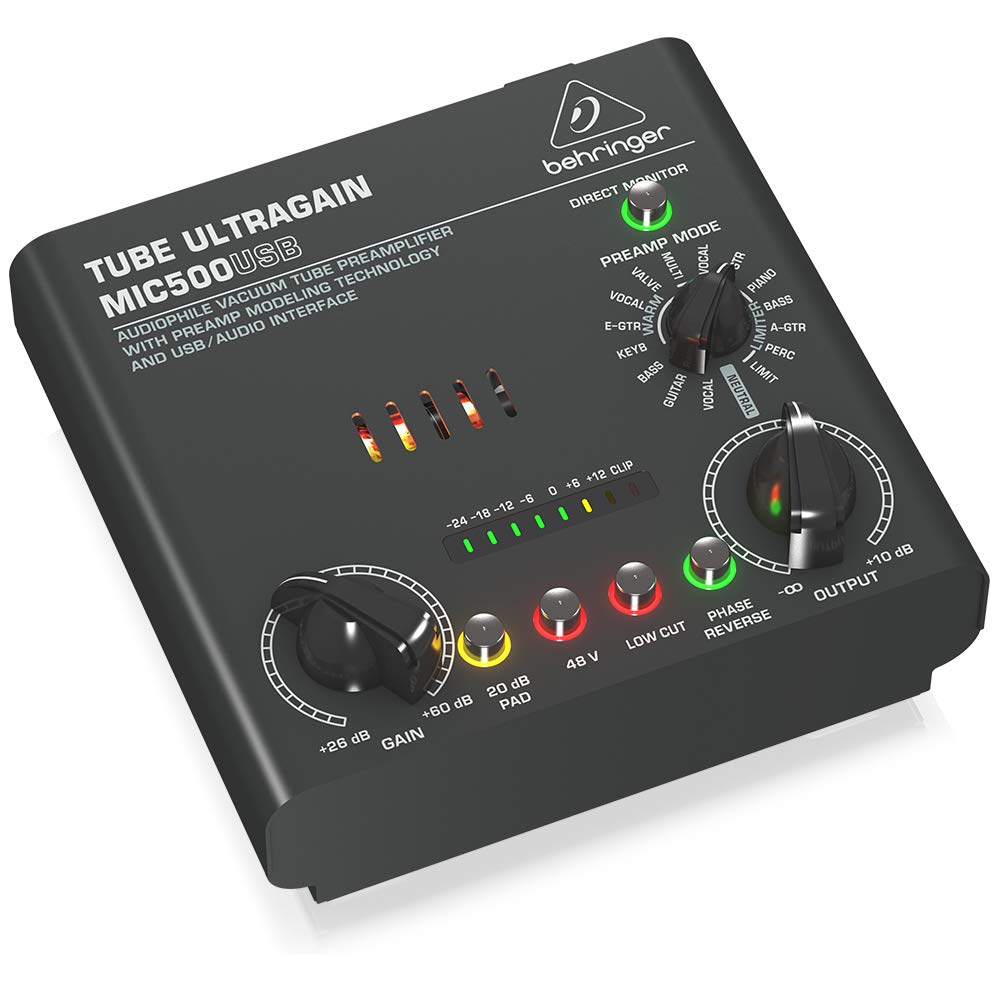 Behringer Микрофонный предусилитель 1-канальный 12AX7 Встроенный USB-аудиоинтерфейс MIC500USB