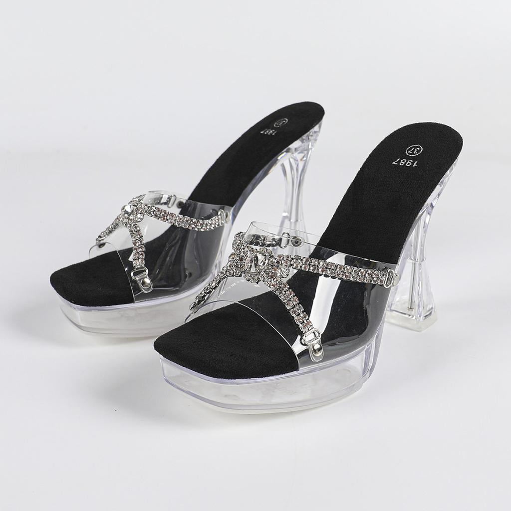 Стразы Ночной клуб Высокие каблуки Светящиеся Толстые каблуки Обувь для женщин-моделей Автомобильная модель Обувь для подиума Танцы на пилоне Кристалл LFD-1987-Q21