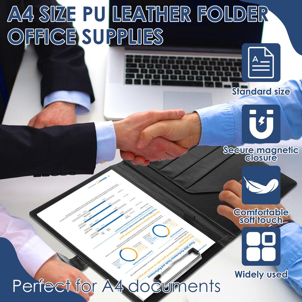 Multifunc A4 Conference Folder Business Stationery Folder Leather Contract File Folders A4 Writing Pad for Home School Office