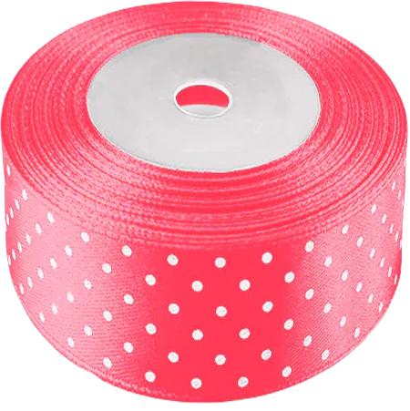 Satin Ribbon with Dots Pink 22M 38Mm