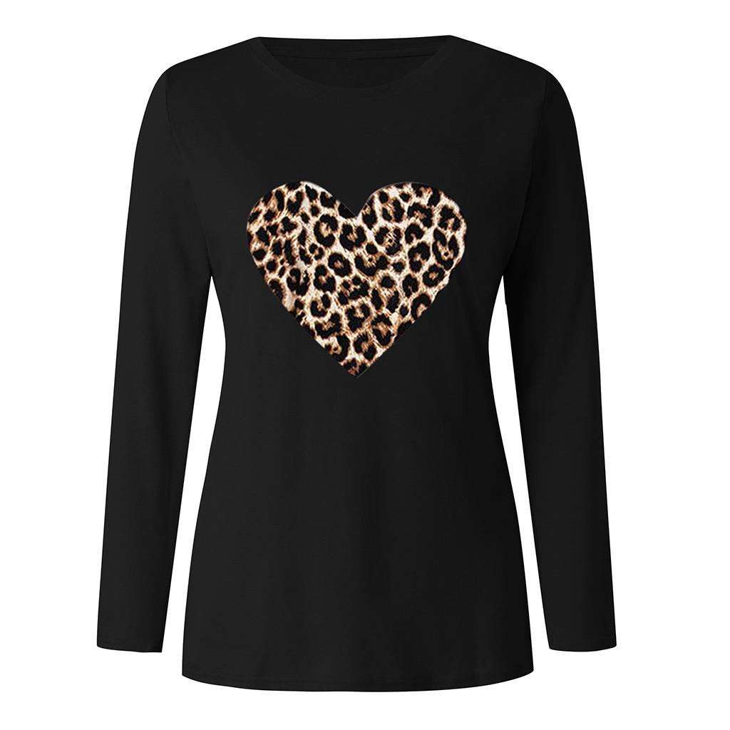 Women Casual Long Sleeve Leopard Print Heart-shaped Top