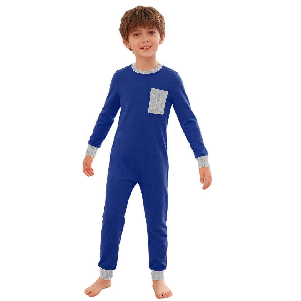 Унисекс Детский Адаптивный Комбинезон Круглый Вырез Длинный Рукав Анти-царапина на Спине Невидимая Молния Контрастный Цветной Карман Одежда