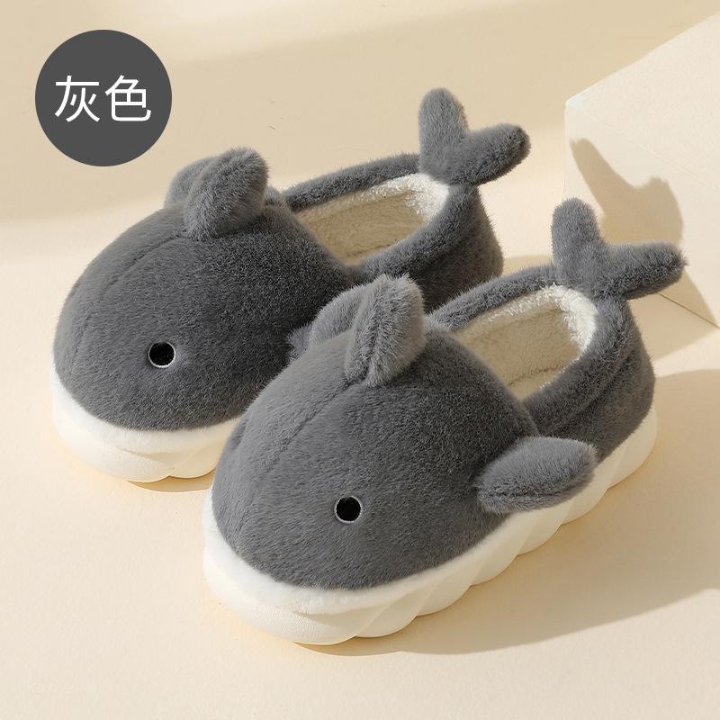Милые тапочки из хлопка Shark, женские, осенние и зимние, для дома, нескользящие, теплые, с толстой подошвой, для дома, для пары, шерстяные тапочки