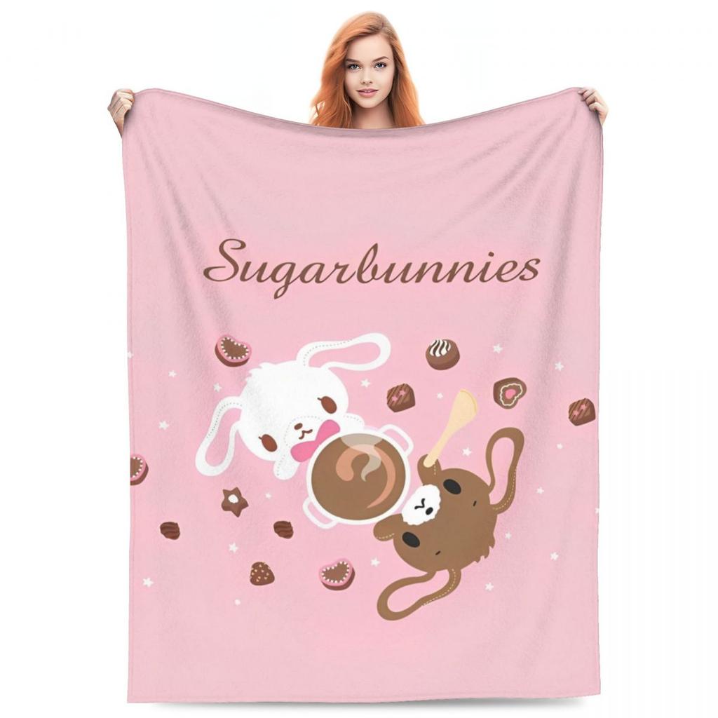 Cute Cartoon Bunny Print Flannel Throw Blanket – Super Warm Soft Plush Quilt for Sofa, Bedroom or Travel, Lightweight Fleece
