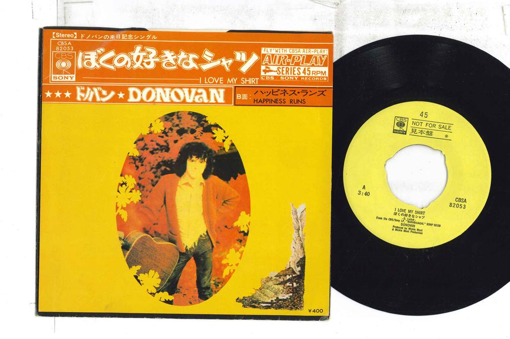 7-дюймовая пластинка DONOVAN I Love My Shirt Happiness Runs CBSA82053PROMO CBS SONY 1969 Япония Рок Б/у