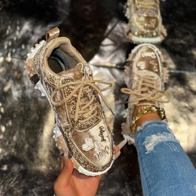 Женские спортивные туфли с бриллиантами, кристальной замшей, роскошные дизайнерские повседневные туфли на толстой подошве, нескользящие вулканизированные туфли Mujer