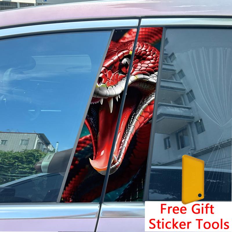 2pcs Halloween skull head snake Halloween viper Car Center Pillar Sticker B-Pillar Protective Film Decoration Decals