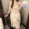 Women's Summer Pajamas - Cute Sweet Sling with Chest Pads, Medium/Long Loose Nightdress, Thin Home Wear