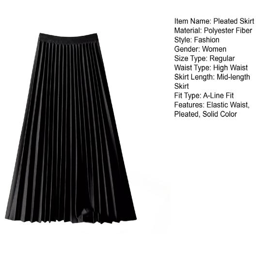 Women Pleated Skirt Elastic High Waist Solid Color Midi Skirt Soft Breathable Office Lady Slimming Skirt Daily Wear