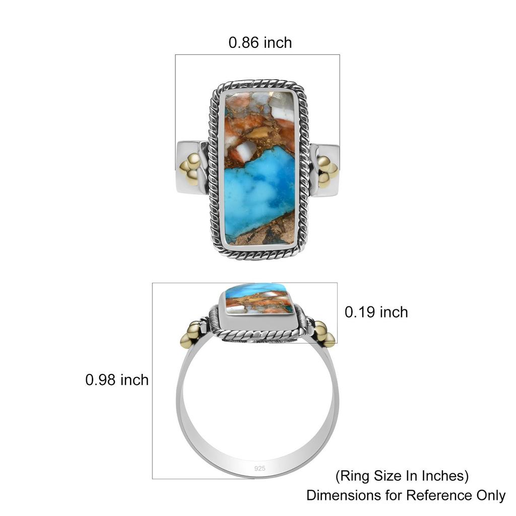 Двухцветное кольцо из стерлингового серебра 925 пробы с натуральным бирюзовым камнем устрицы для женщин и девочек