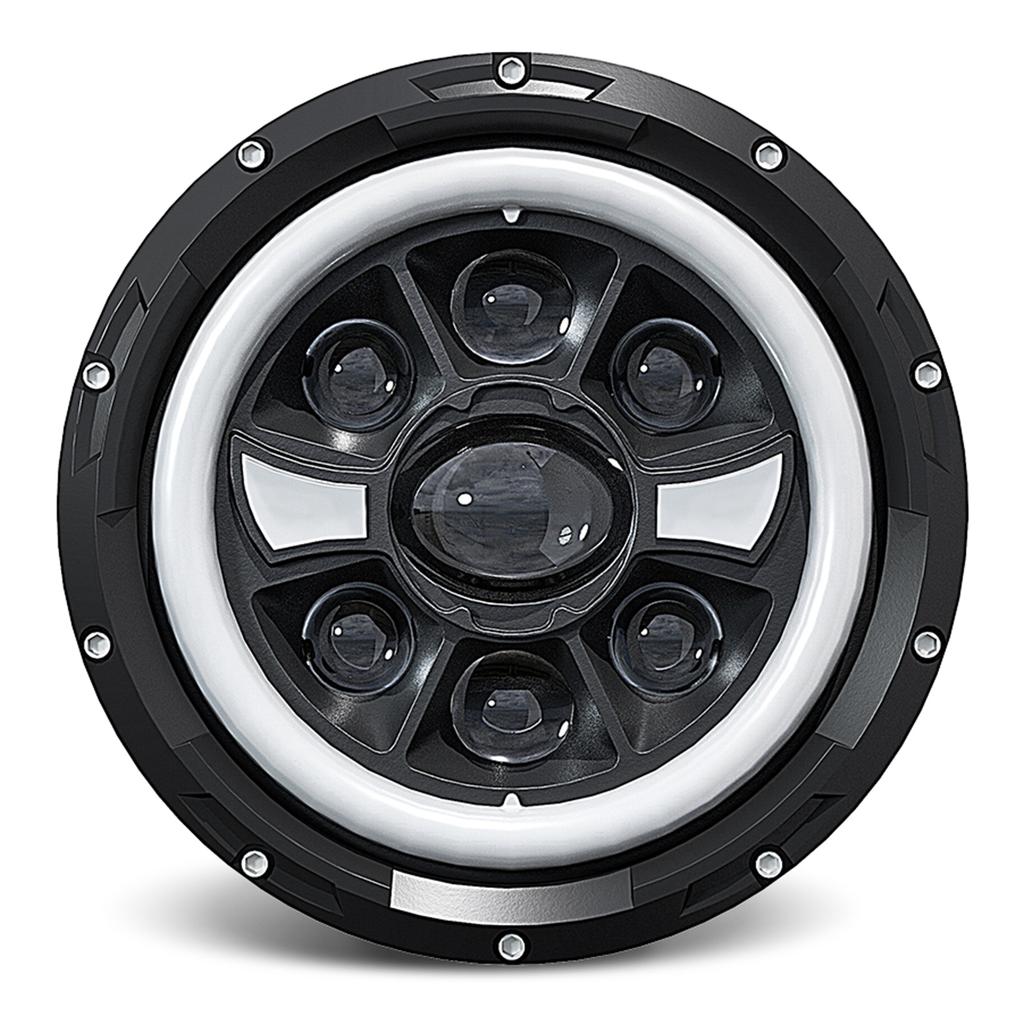 R9 Двойной ангельский глаз 7 дюймов H4 Светодиодная фара IP67 Водонепроницаемая Дальний/Ближний свет Автомобильная лампа для вождения с соединительным кабелем