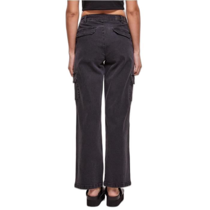 Pantalon cargo - Urban Classics - Femme - Taille haute - Denim extensible - Noir
