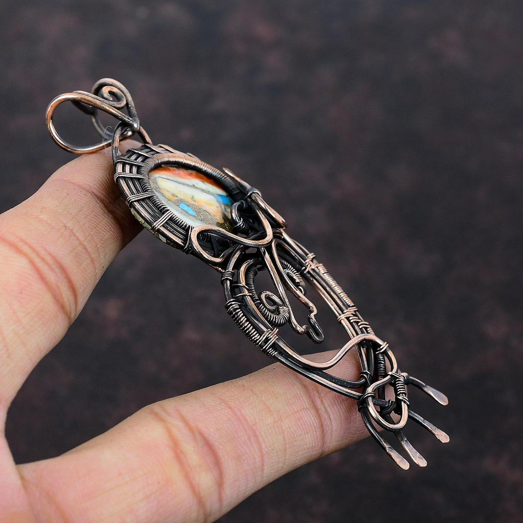 Подвеска из колючей устрицы и медной бирюзы, обернутая медной проволокой, ювелирное изделие из драгоценного камня ручной работы, подвеска с обмоткой проволокой, подвеска из античной меди, подарок для женщин