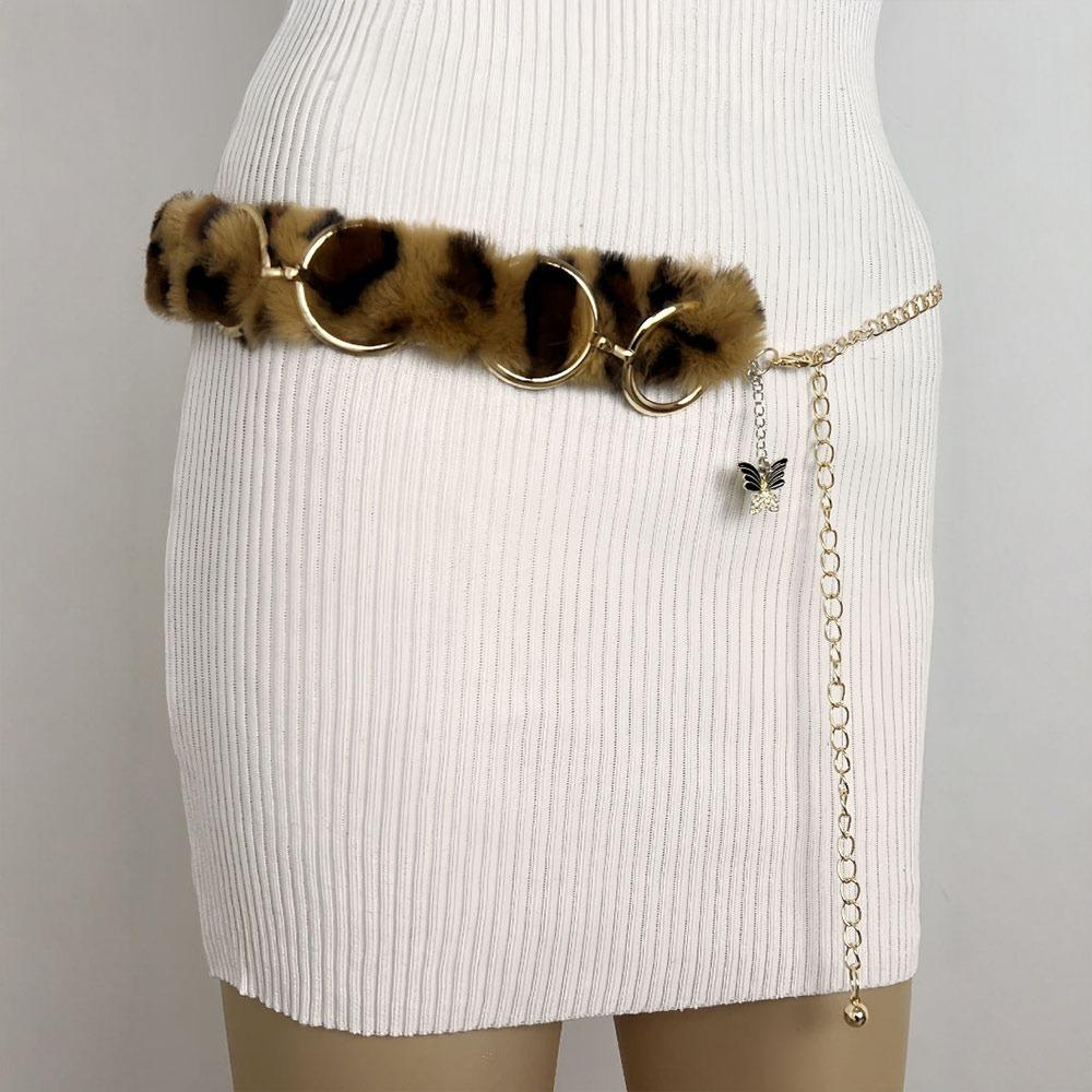 С цепочкой панк меховой пояс супер мягкий пояс джинсы брюки декор плюшевая цепочка на талию