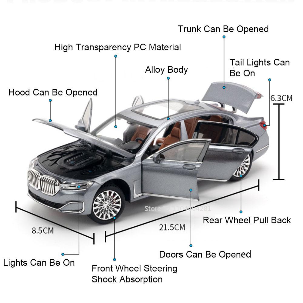 1:24 THE 7 760Li Model I5 M60 Alloy Diecast Car Toys 6 Doors Opened Sound Light Pull Back Miniature Vehices Boy's Birthday Gifts