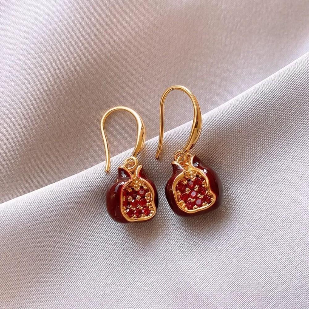 Cute Pomegranate Pendant Necklace Red Clavicle Choker Trendy Fruit Earrings Party