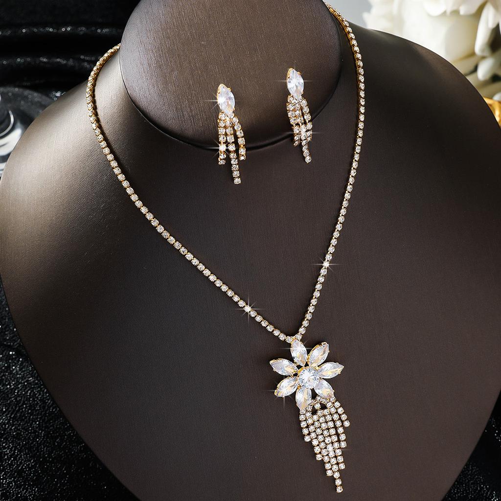 Набор из 3 предметов: женское модное ожерелье-цепочка с цветком и когтем из водяных бриллиантов, серьги, подходит для свадьбы, вечеринки, фестиваля, подарки