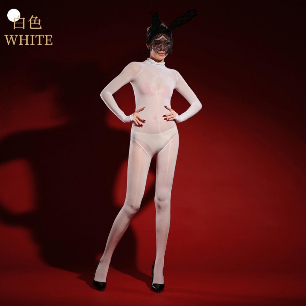 Chest Seamless Oily Full Body One-piece Stockings Silky Smooth Horse Oily One-piece Five-finger Sexy Fun Open Crotch Seduction Woman