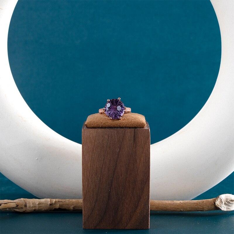 BELLA BOX Кольцо с аметистом и шестью зубцами, фиолетовое кольцо с камнем, цвет розового золота, женские свадебные обручальные кольца на палец, изменяемого размера