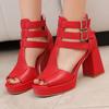 Plus Size Slim Strap Combination Double Row Belt Buckle Hollow Out Peek Toe Sandals Back Zipper High Heels Fashion Cool Shoes