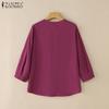 ZANZEA Women Casual V-Neck Solid Color Loose 3/4 Sleeve Cotton Blouse