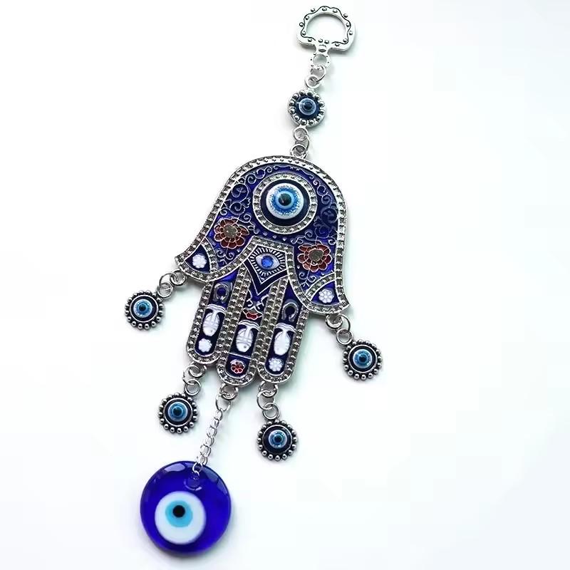 Blue Evil Eye Wall Hanging Hamsa Fatima Wind Chimes Lucky Amulet Blessing Protection Meditation Yoga Healing Pendant Home Decor