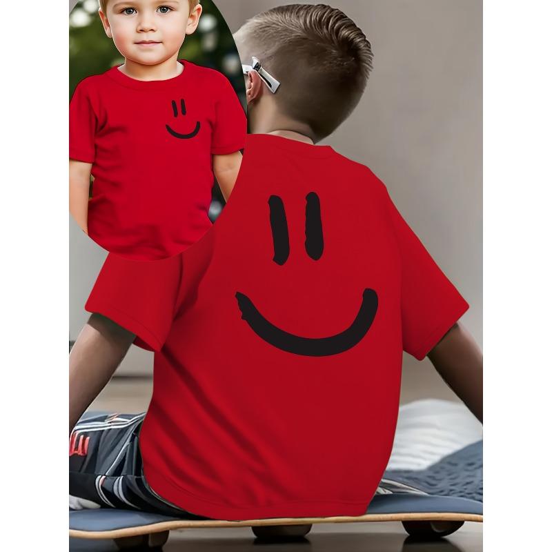 European sizes Boys' Summer Fashion Short-Sleeve T-Shirt "Happy Mood" Double-Sided Print Casual Outdoor Top