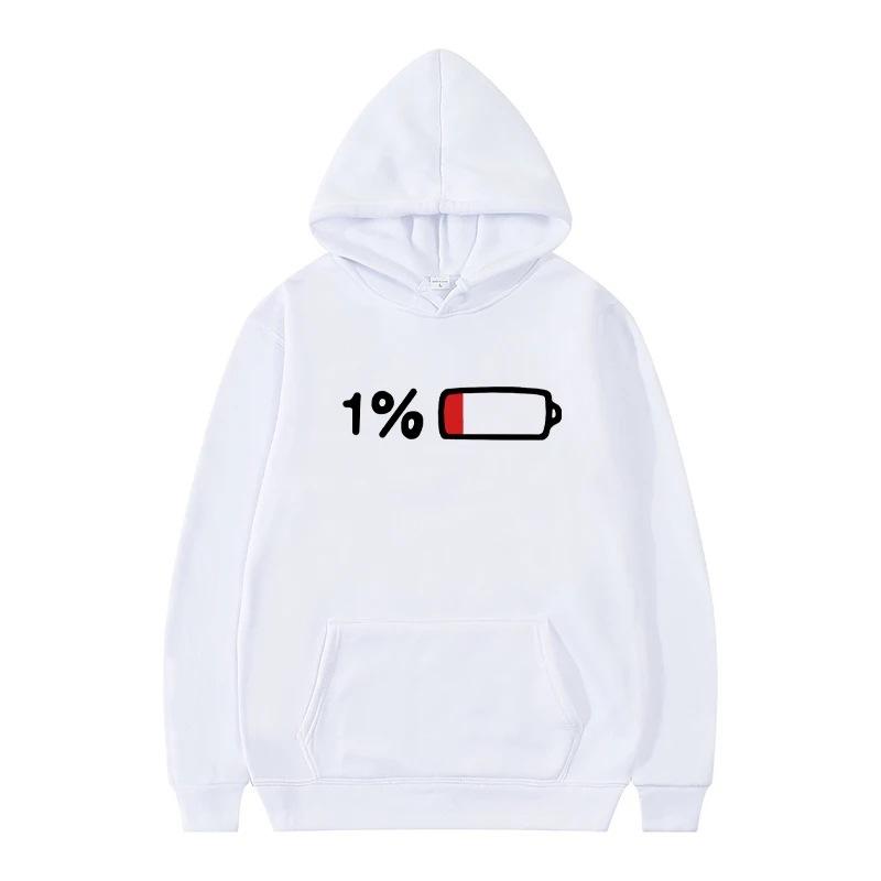 Men's Women's Hooded Sweatshirt Urgently Charge 1% Funny Print Autumn Winter Fleece Streetwear