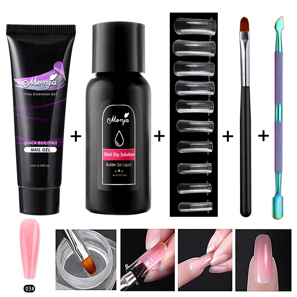 monja 5 шт./компл., накладные ногти, УФ-гель, быстрое наращивание, файлы для форм, кисть, раствор для скольжения, жидкий набор, салон, маникюр «сделай сам», усиленный дизайн, поли-набор инструментов