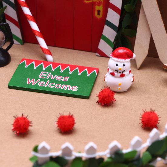 Yousheng 1 Set Christmas Mini Elf Door Decoration Wooden Fairy Garden Tiny Gnome Door Figurine Statue Miniature Xmas Scene Model Ornament